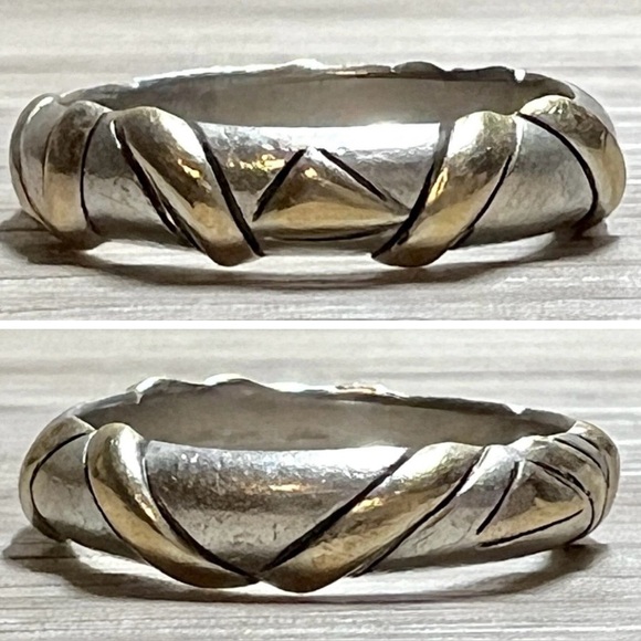 Vintage Handmade Sterling Silver & 14K Gold Abstract Modernist Band Ring, Size 6 - Picture 1 of 10